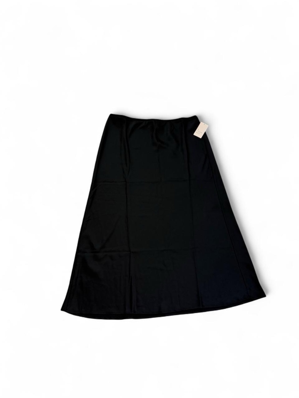 A New Day Black Satin Midi Skirt